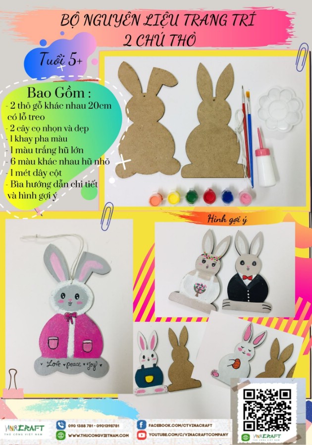 Kit 2 mãnh gỗ vẽ- thỏ 